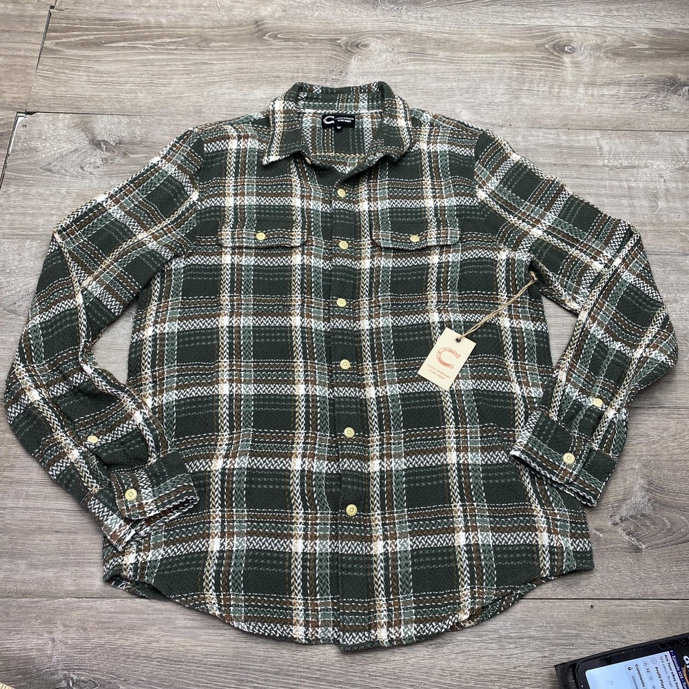 Lucky Brand Shirt Mens Medium Green Plaid Long Sleeve Button Up Western Limited